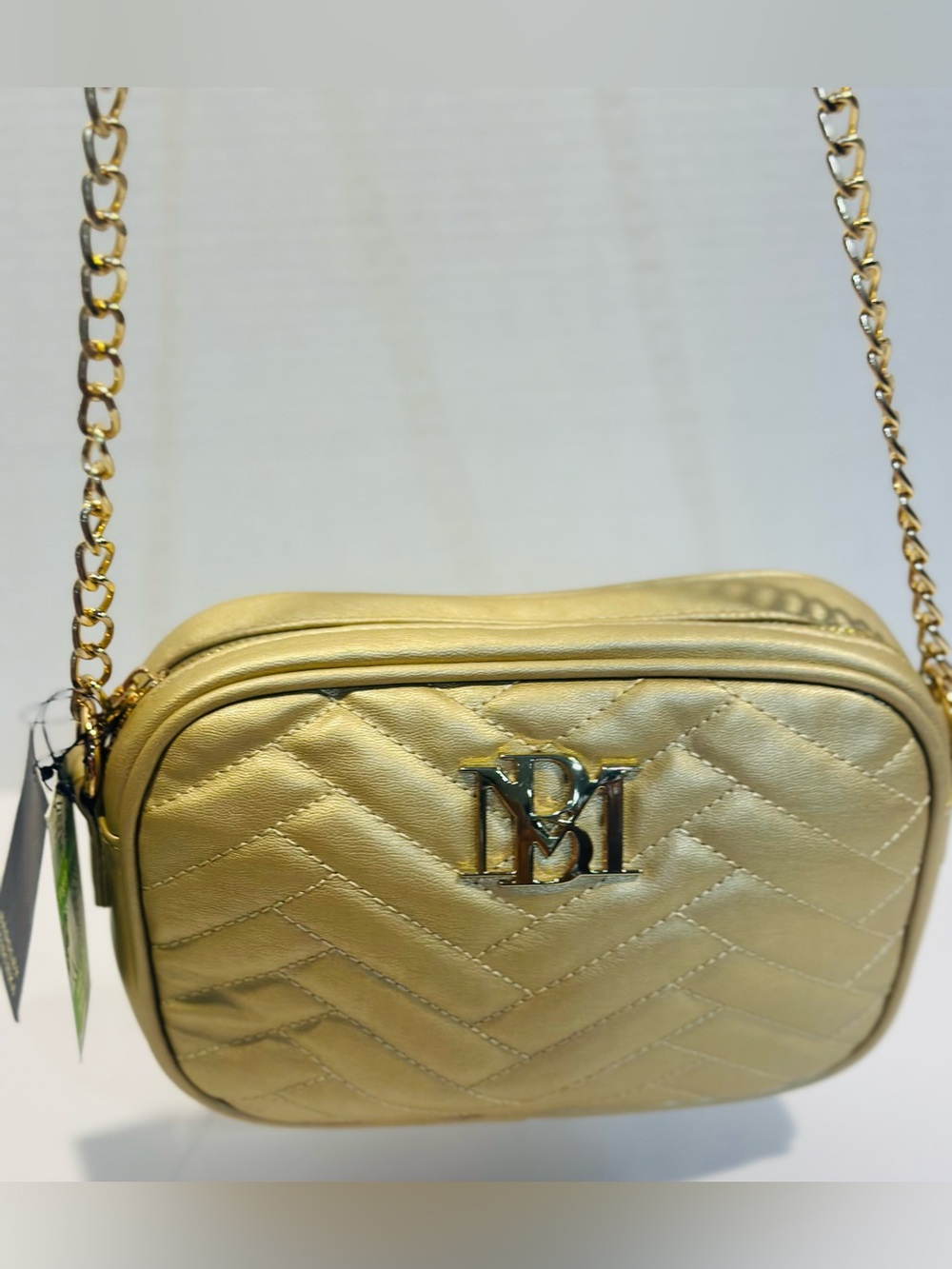 Badley Mischka Metallic Gold Quilted Crossbody Camera Bag